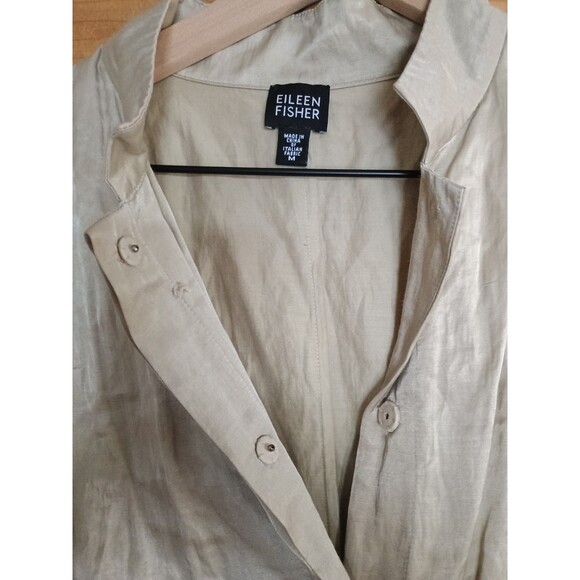 Eileen Fisher Metallic Crinkle Jacket Duster Cardigan Beige Lagenlook Sz Medium - Picture 3 of 6
